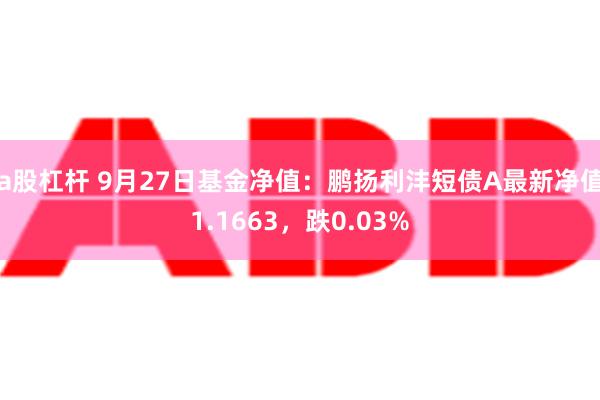 a股杠杆 9月27日基金净值：鹏扬利沣短债A最新净值1.1663，跌0.03%