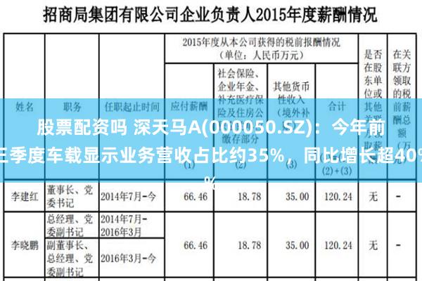 股票配资吗 深天马A(000050.SZ)：今年前三季度车载显示业务营收占比约35%，同比增长超40%