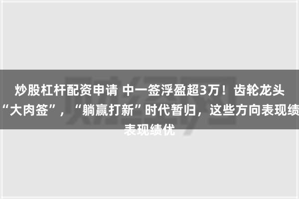 炒股杠杆配资申请 中一签浮盈超3万！齿轮龙头成“大肉签”，“躺赢打新”时代暂归，这些方向表现绩优